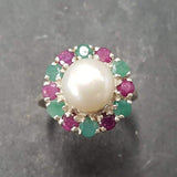 Pearl Ring, Natural Pearl, Vintage Ring, June Birthstone, Natural Ring, White Ring, Birthstone Ring, Ruby, Emerald, Solid Silver Ring