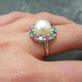 Pearl Ring, Natural Pearl, Vintage Ring, June Birthstone, Natural Ring, White Ring, Birthstone Ring, Ruby, Emerald, Solid Silver Ring