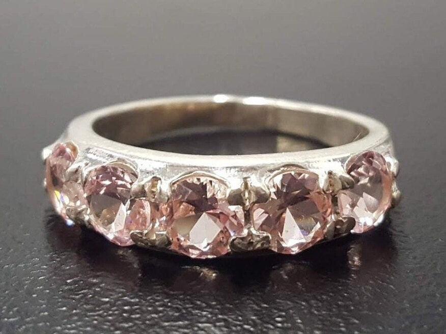 Morganite Band, Created Morganite, Statement Band, Morganite Ring, Half Eternity Ring, Pink Eternity Ring, Unique Stone Ring, Pink Morganite