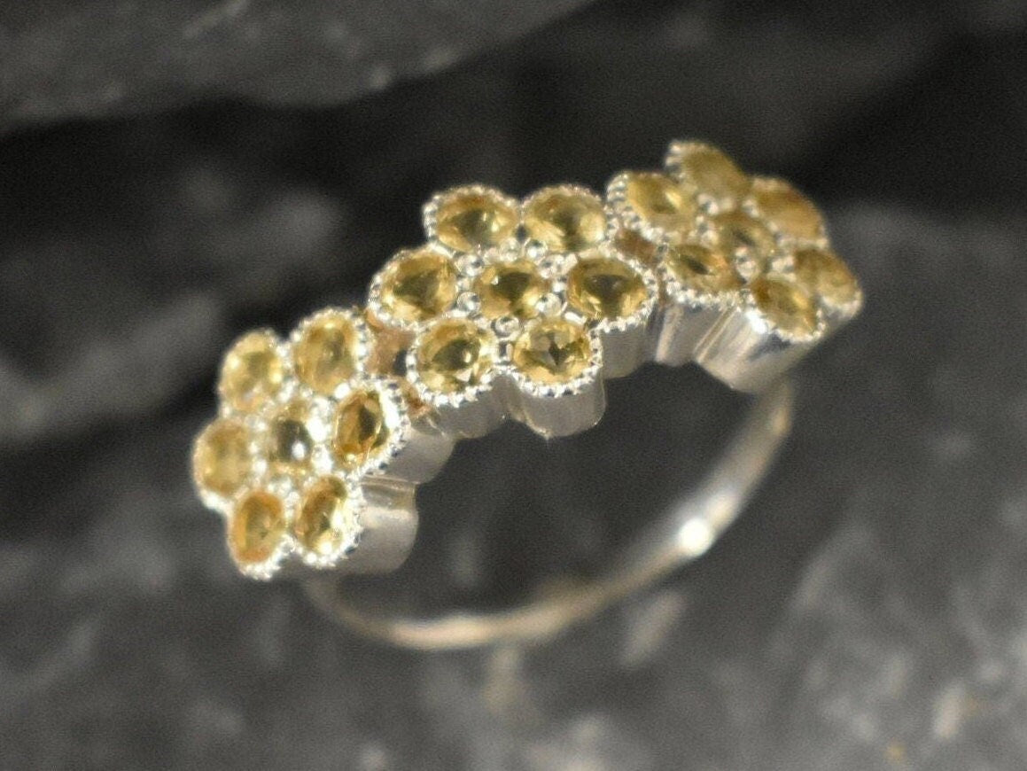Citrine Ring, Natural Citrine, November Birthstone, Flower Ring, Flower Vintage Ring, Daisy Ring, Yellow Diamond Ring, Solid Silver Ring