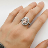 Pink Victorian Ring - Morganite Silver Ring - Morganite Halo Ring
