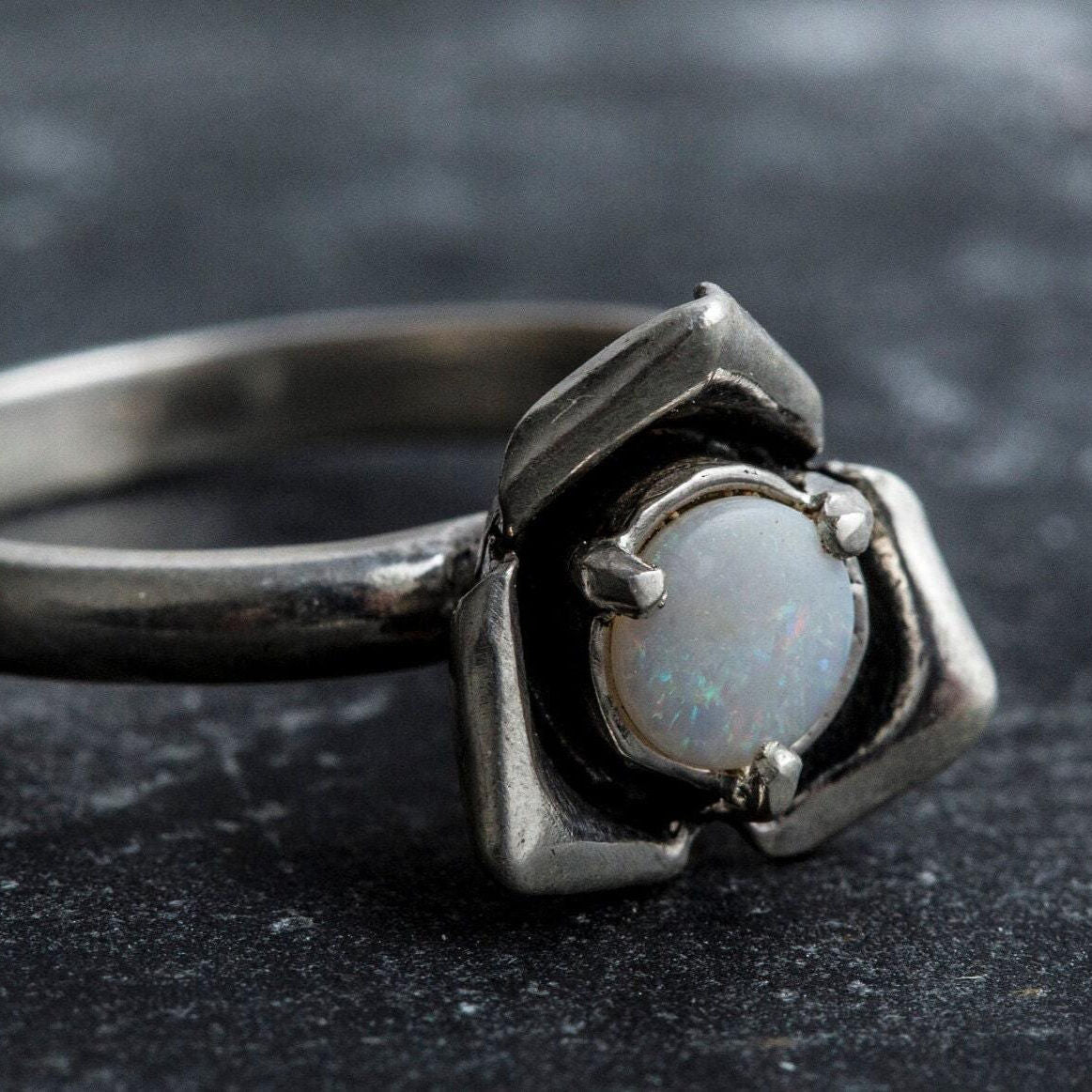 Elegant 925 Sterling Silver ring with round white Australian opal, a timeless gift representing truth and ideal for everyday wear.
