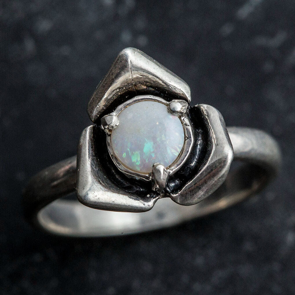 Gorgeous 925 Sterling Silver ring with round Australian opal, perfect for daily wear and celebrating the beauty of life.