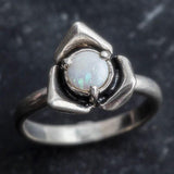 Natural Australian Opal Ring made in 925 Sterling Silver with Round Natural White Australian Opal in setting, October Birthstone gift idea, symbolizes hope, purity, and truth, ideal for everyday wear and perfect for birthday gifting and special occasions.