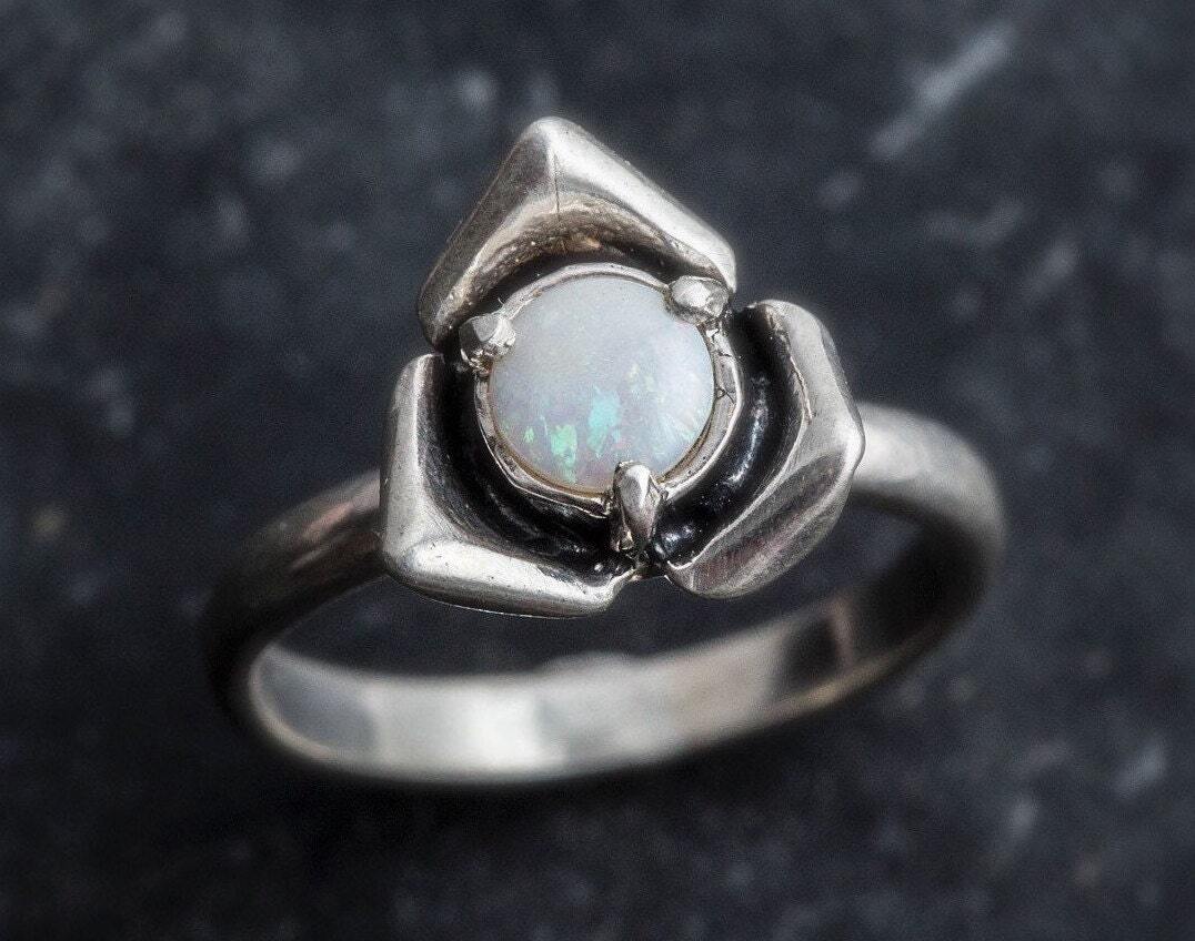 Opal Flower Ring, Natural Opal, Rose Ring, October Birthstone, October Ring, Australian Opal, Genuine Opal Ring, Silver Flower Ring, Opal