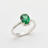 Created Emerald Ring made in 925 Sterling Silver with Oval Created Green Emerald in Prong setting, May Birthstone gift idea, symbolizes, ideal for everyday wear and perfect for birthday gifting and special occasions.