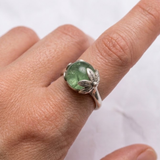 Tourmaline Leaf Ring - Green Boho Ring - Round Tourmaline Ring
