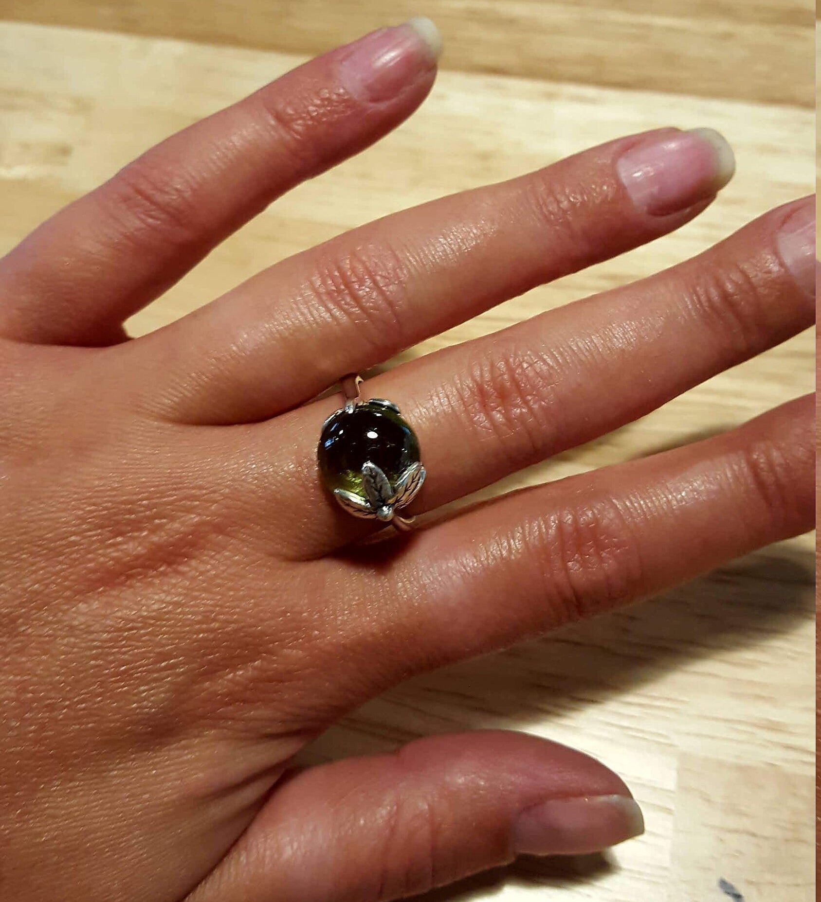 Tourmaline Leaf Ring, Tourmaline Ring, Green Tourmaline, Vintage Rings, Natural Tourmaline, October Birthstone, Solid Silver, Tourmaline