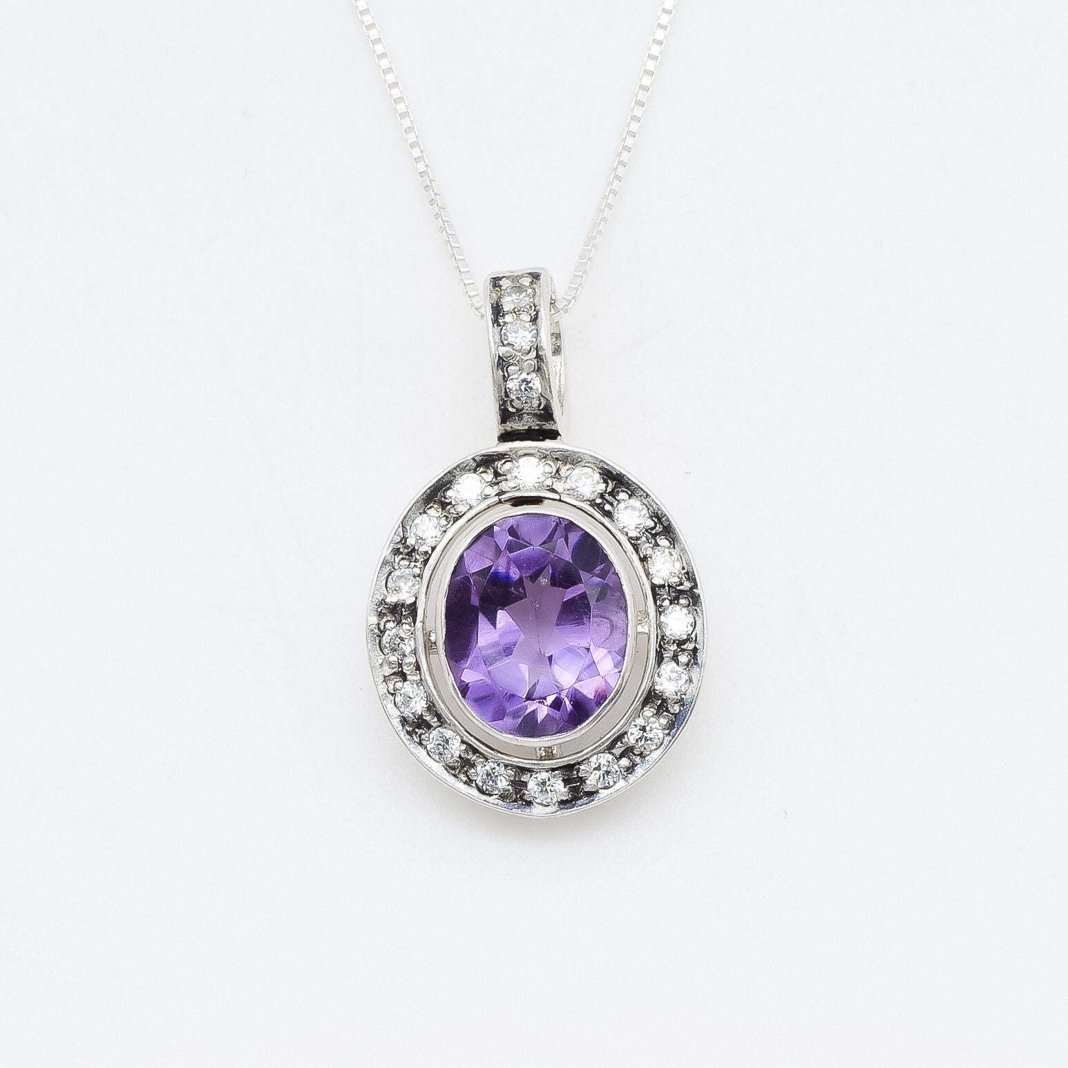 Amethyst Pendant, Vintage Necklace, Antique Pendant, Purple Pendant, Natural Amethyst, February Birthstone, Pendant with Halo, Solid Silver