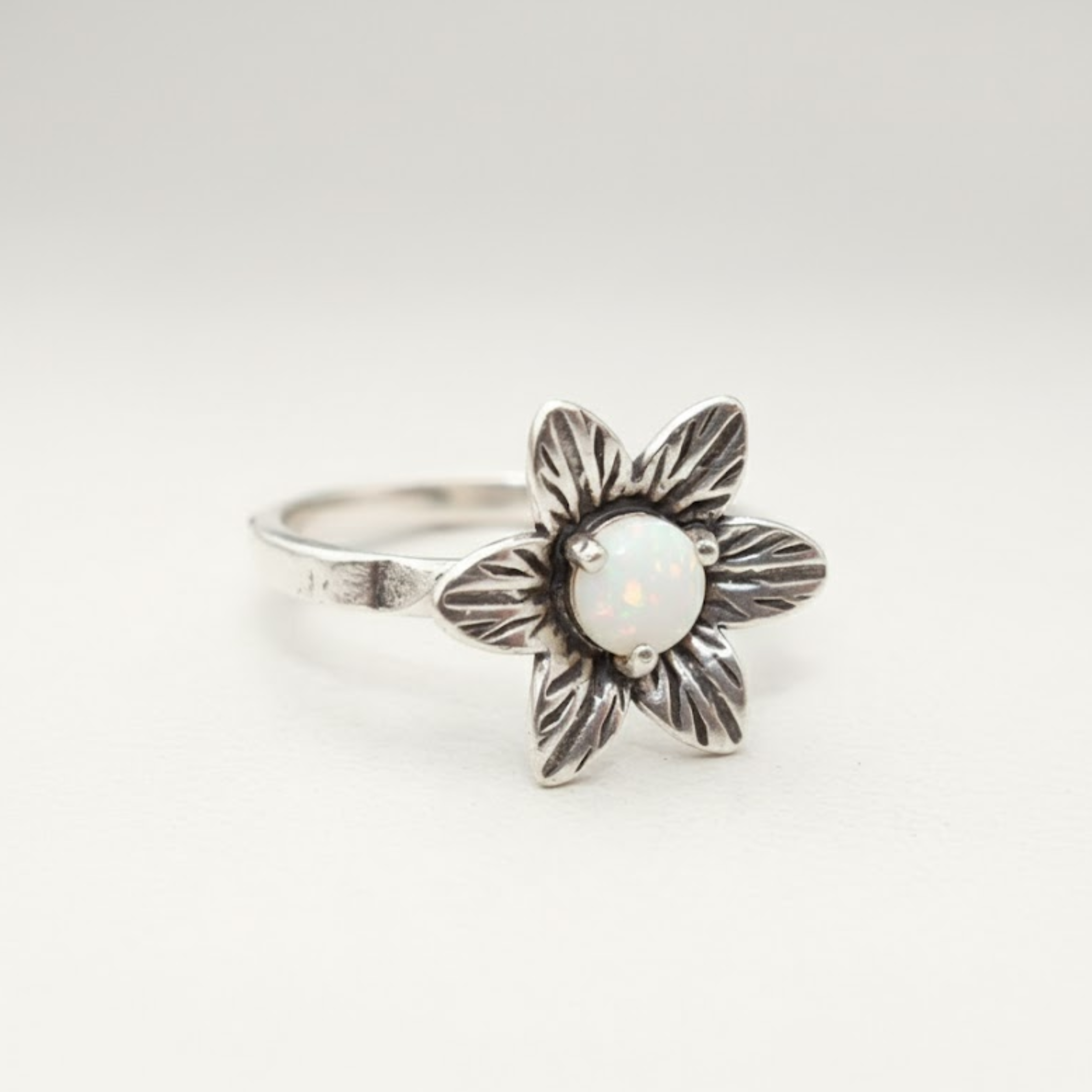 Stylish 925 Sterling Silver Opal Ring with round Natural White Opal, symbolizes hope, perfect for daily wear and gifts.