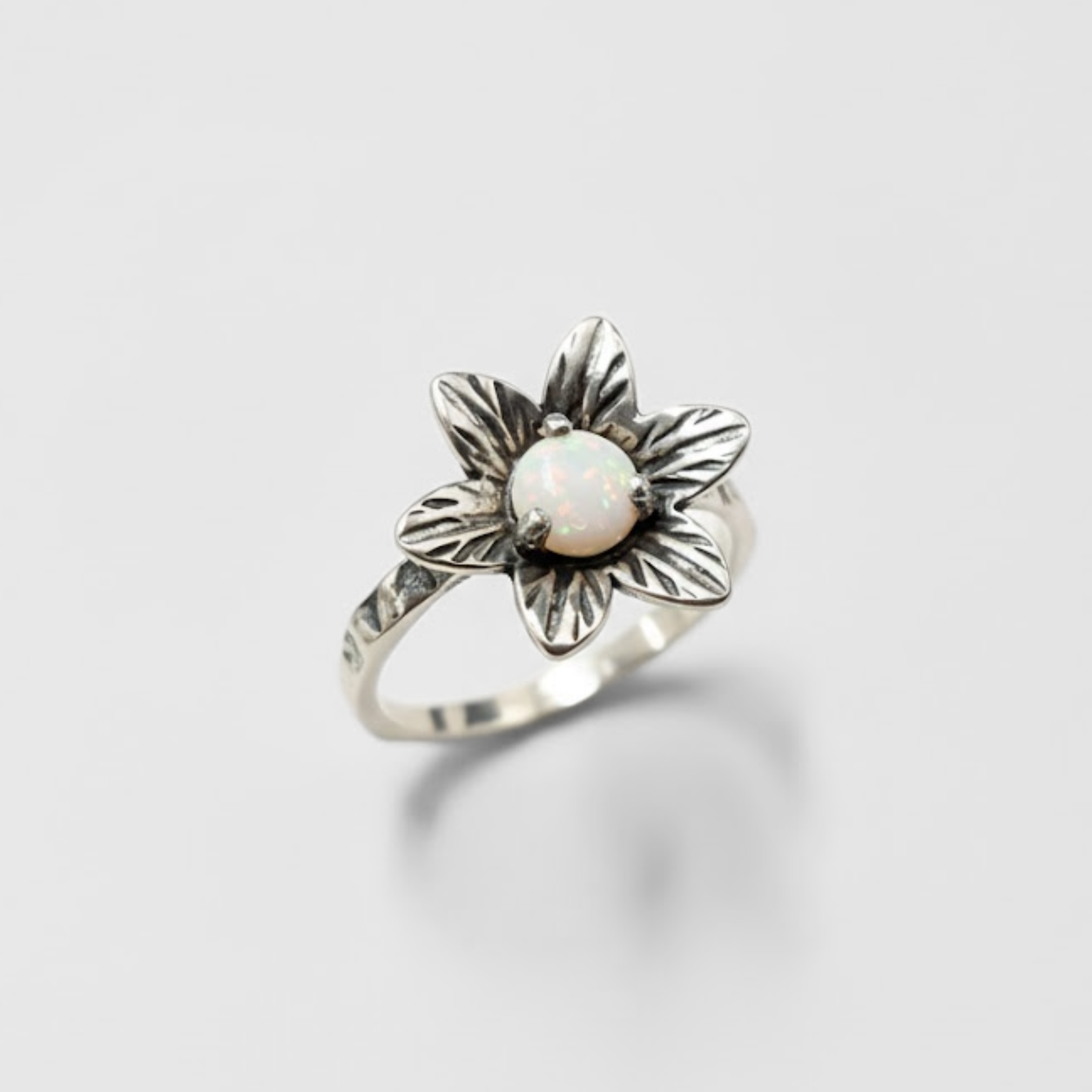 Natural Australian Opal Ring made in 925 Sterling Silver with Round Natural White Australian Opal in Prong setting, October Birthstone gift idea, symbolizes hope, purity, and truth, ideal for everyday wear and perfect for birthday gifting and special occasions.