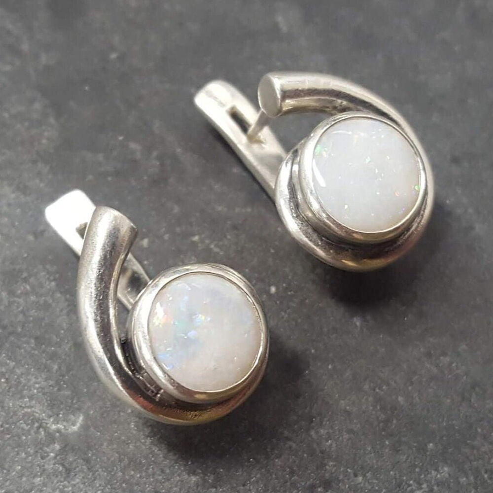 Opal Earrings, Natural Opal, Stud Earrings, October Birthstone, Australian Opal, Teardrop Earrings, Round Opal Earrings, 925 Silver Earrings