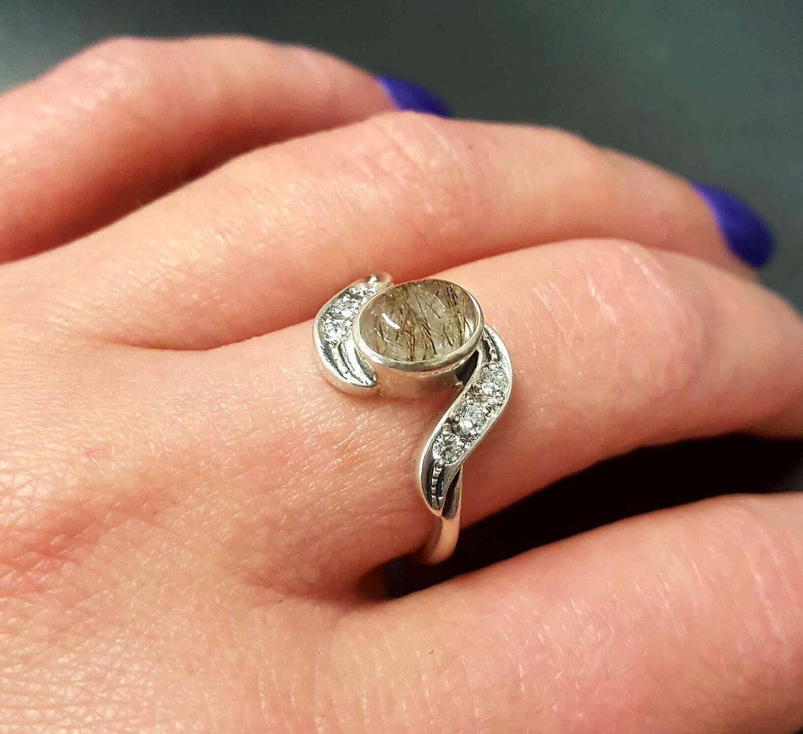 Natural Quartz Ring, Rutilated Quartz Ring, August Ring, Unique Vintage Ring, Quartz Ring, August Birthstone, Solid Silver Ring, Quartz