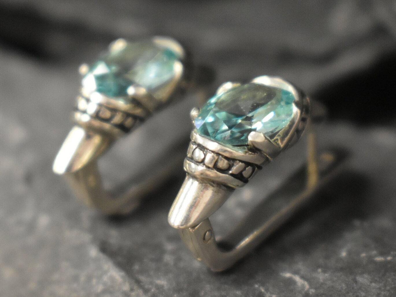 Aquamarine Earrings, Boho Earrings, Created Aquamarine, Aqua Earrings, Blue Boho Ring, Stud Earrings, Blue Tribal Studs, 925 Silver Earrings