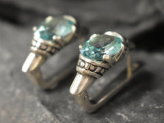 Aquamarine Earrings, Boho Earrings, Created Aquamarine, Aqua Earrings, Blue Boho Ring, Stud Earrings, Blue Tribal Studs, 925 Silver Earrings