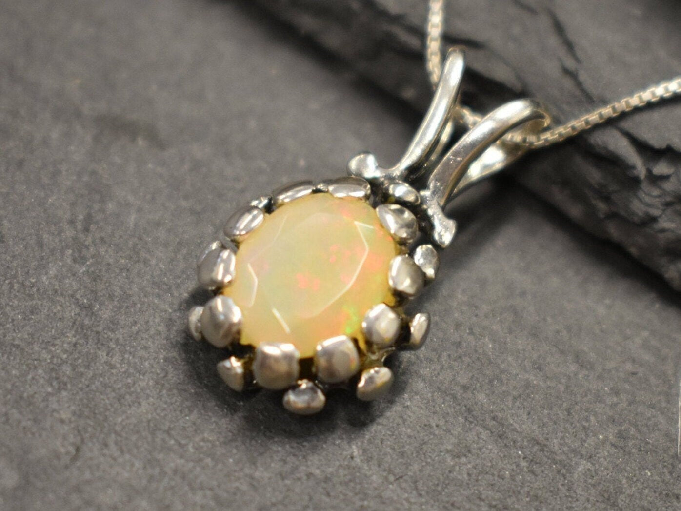 Fire Opal Pendant, Natural Fire Opal, Opal Necklace, October Birthstone, Oval Pendant, Pine Cone Pendant, Vintage Pendant, Solid Silver