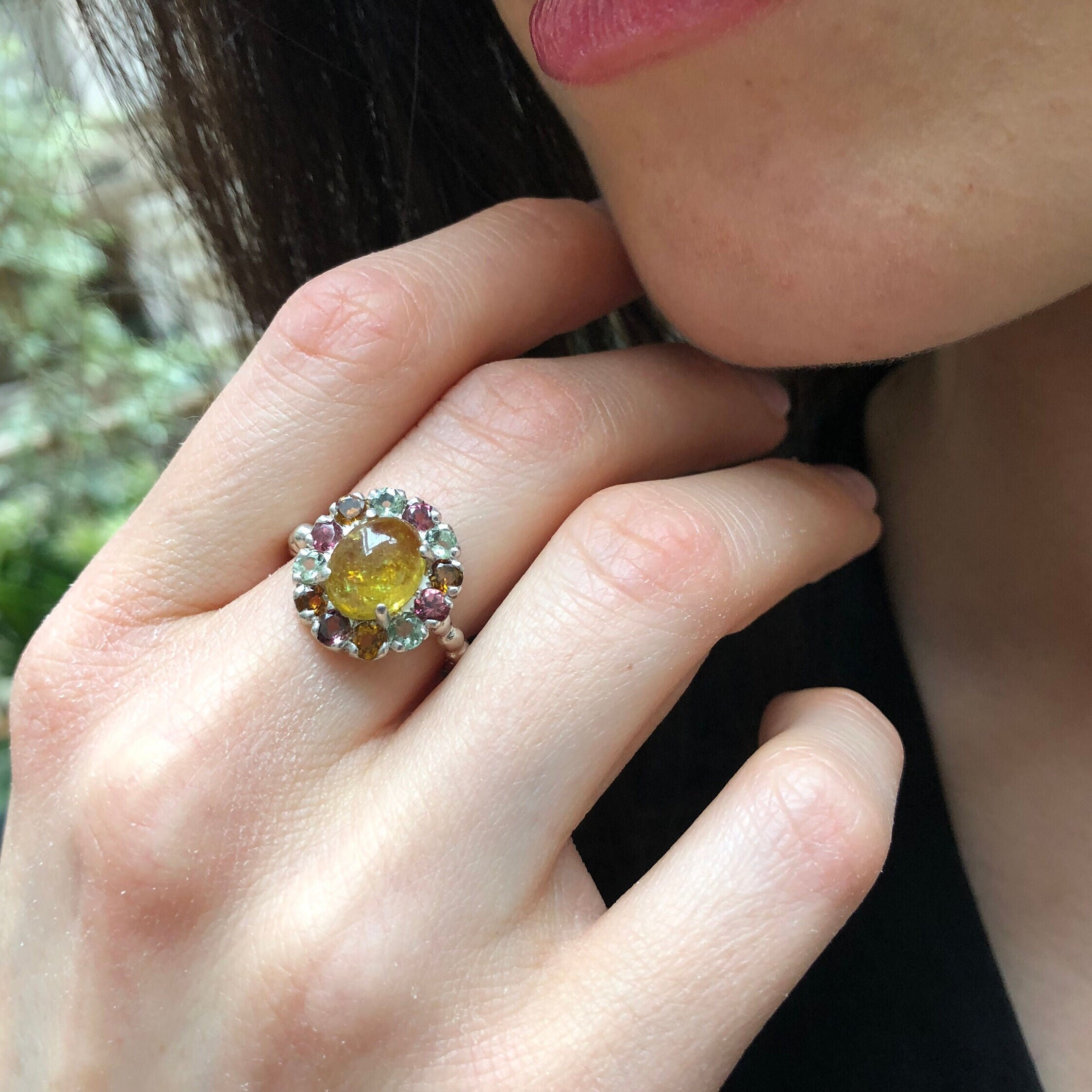 Tourmaline Ring, Natural Tourmaline, October Birthstone, Victorian Ring, Yellow Tourmaline Ring, Vintage Ring, Yellow Ring, 925 Silver Ring