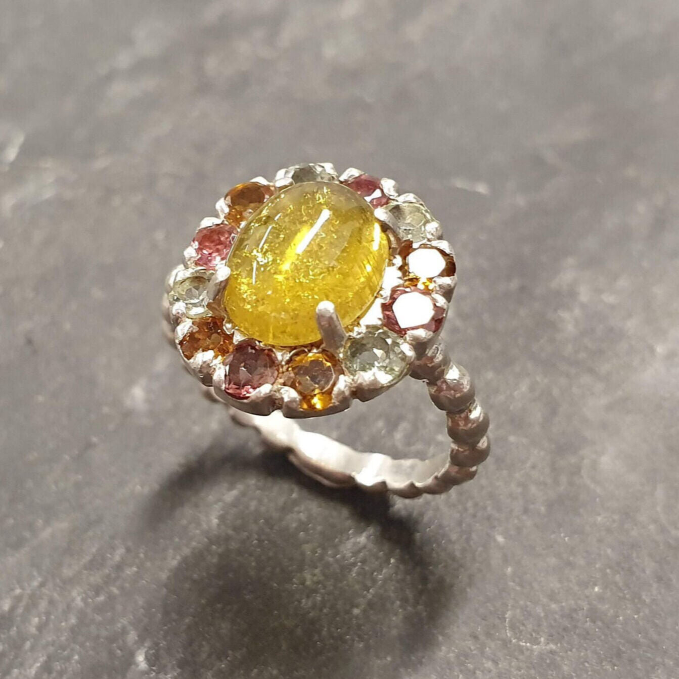 Tourmaline Ring, Natural Tourmaline, October Birthstone, Victorian Ring, Yellow Tourmaline Ring, Vintage Ring, Yellow Ring, 925 Silver Ring