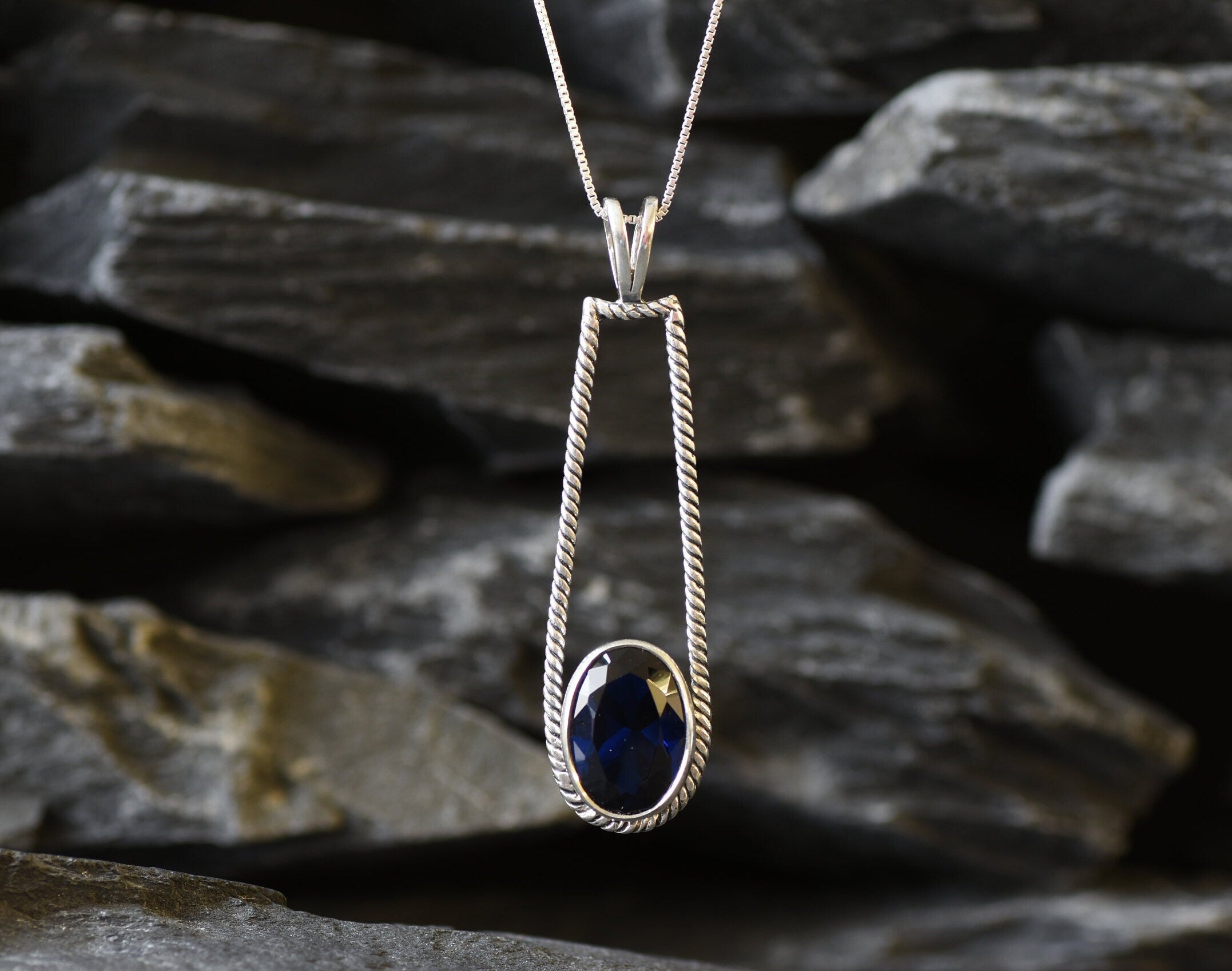 Sapphire Pendant in 925 Sterling Silver, featuring a Blue Sapphire, ideal for September birthdays and special occasions.