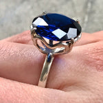 Blue Sapphire Ring, Created Sapphire, 15 Carats Sapphire, Large Sapphire Ring, Vintage Sapphire Ring, Sapphire Ring, Solid Silver Ring