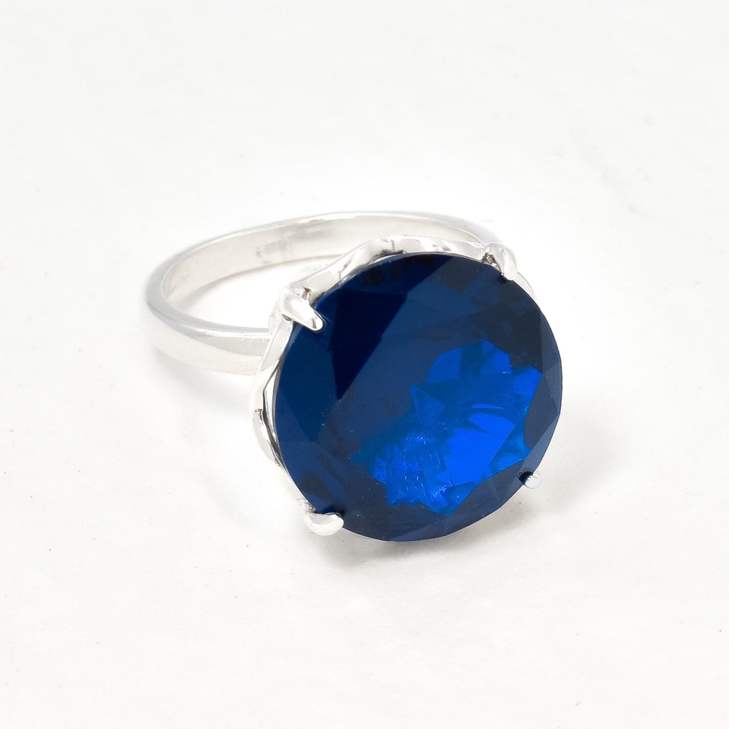 Created Blue Sapphire Ring in 925 Sterling Silver, symbolizes loyalty and ideal for special occasions and everyday elegance.
