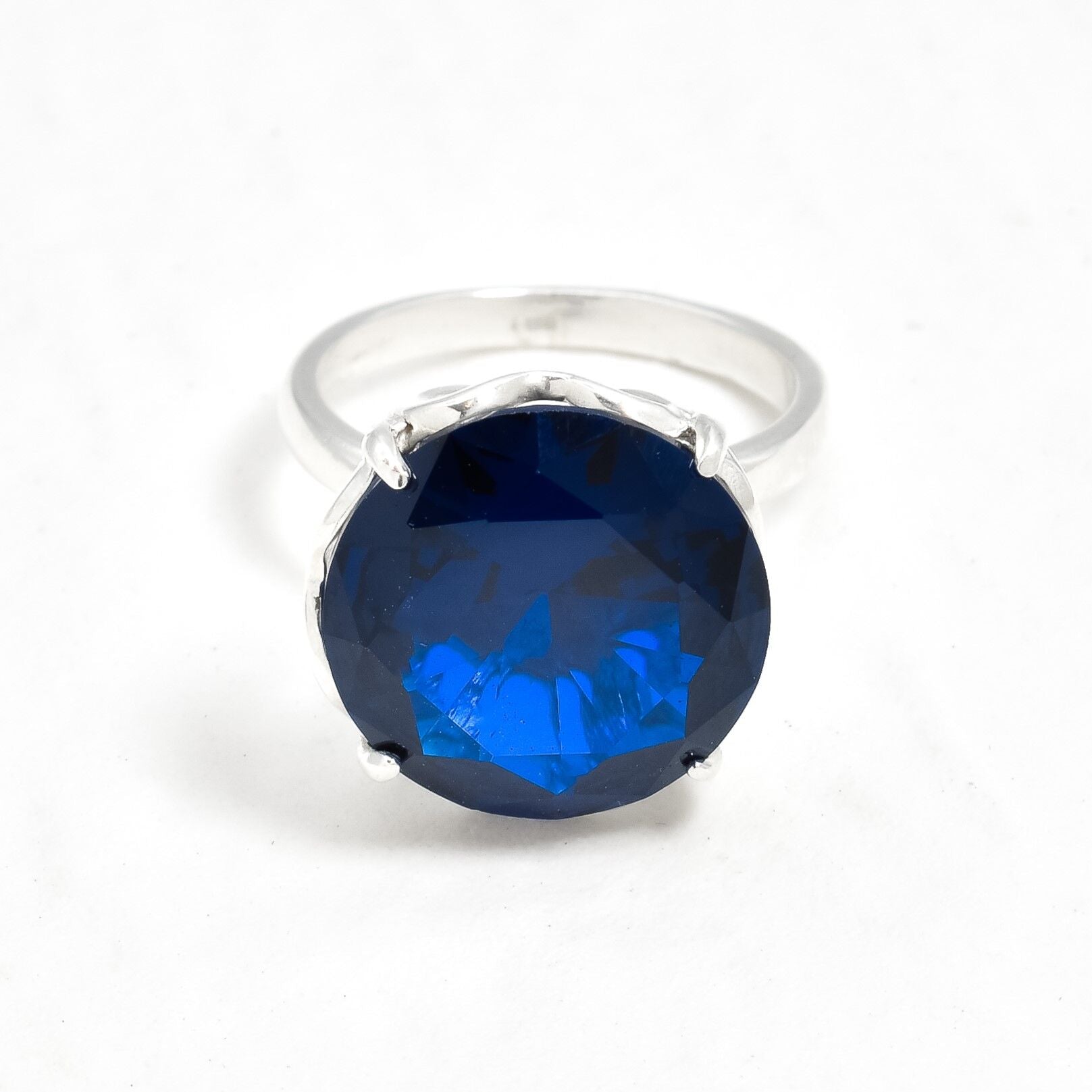 Blue Sapphire Ring, Created Sapphire, 15 Carats Sapphire, Large Sapphire Ring, Vintage Sapphire Ring, Sapphire Ring, Solid Silver Ring