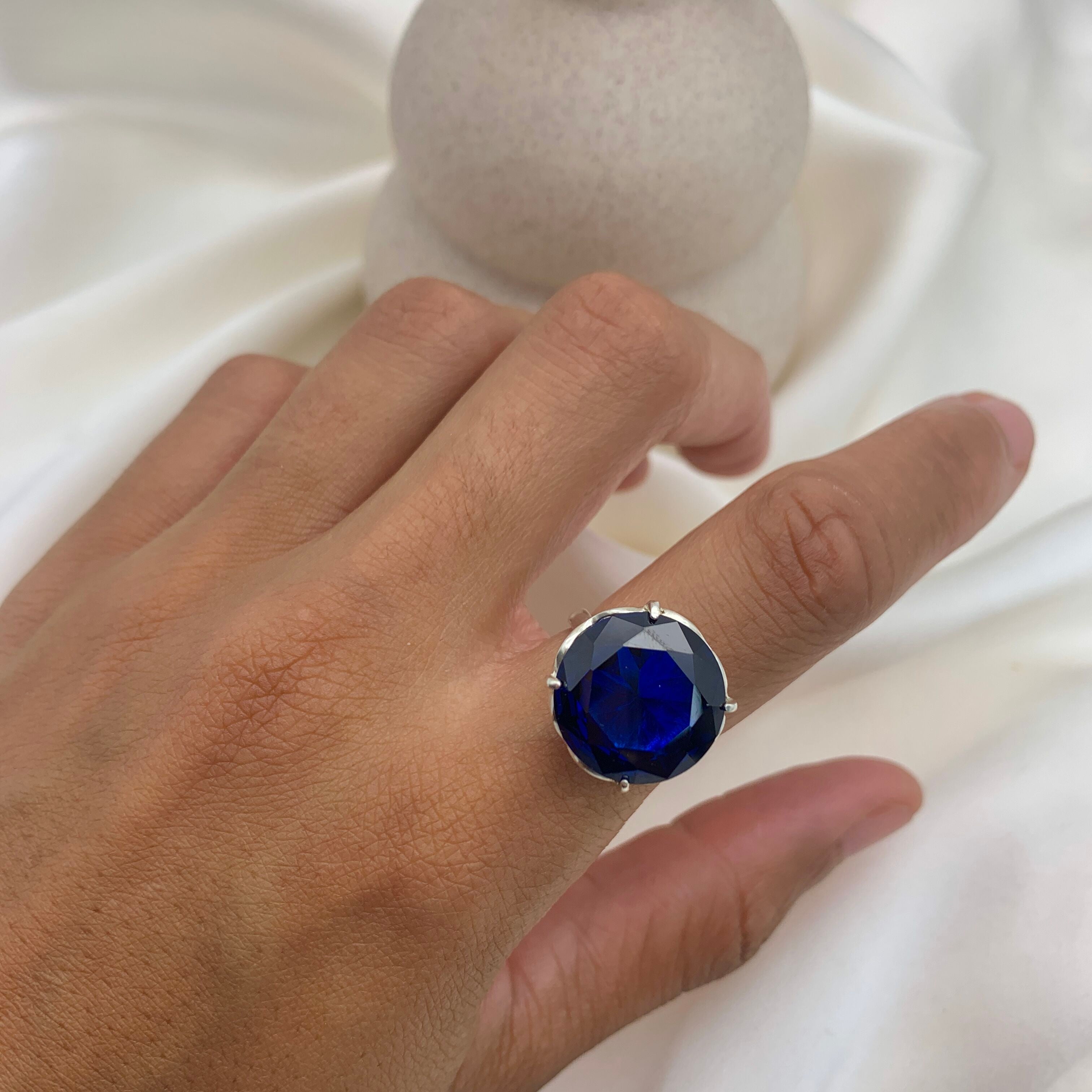 Blue Sapphire Ring, Created Sapphire, 15 Carats Sapphire, Large Sapphire Ring, Vintage Sapphire Ring, Sapphire Ring, Solid Silver Ring