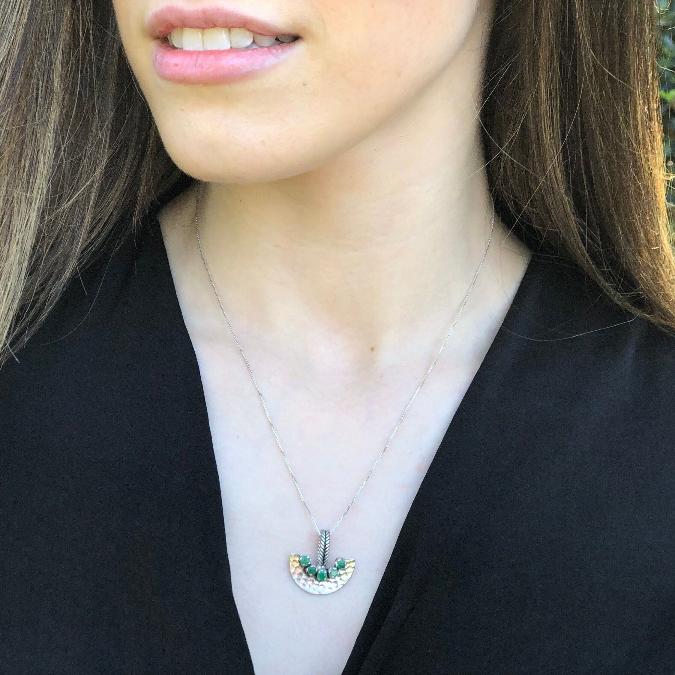 Multistone Pendant, Topaz Pendant, Topaz Gem Pendant, Birthstone Pendant, Half Moon Pendant, Solid Silver Pendant, Unique Pendant, Topaz