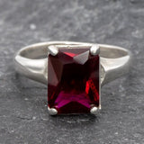 Red Ruby Ring - Silver Ruby Ring - Red Engagement Ring