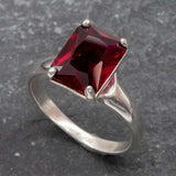 Red Ruby Ring - Silver Ruby Ring - Red Engagement Ring