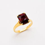 Created Ruby Ring made in 18k Gold Vermeil with Baguette Created Red Ruby in Solitaire setting, July Birthstone gift idea, symbolizes nobility, purity, and passion, ideal for everyday wear and perfect for birthday gifting and special occasions.