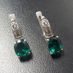 Created Emerald Earrings made in 925 Sterling Silver with Oval Created Green Emerald in Prong setting, May Birthstone gift idea, symbolizes, ideal for everyday wear and perfect for birthday gifting and special occasions.