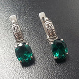 Created Emerald Earrings made in 925 Sterling Silver with Oval Created Green Emerald in Prong setting, May Birthstone gift idea, symbolizes, ideal for everyday wear and perfect for birthday gifting and special occasions.