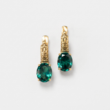 Created Emerald Earrings made in 18k Gold Vermeil with Oval Created Green Emerald in Prong setting, May Birthstone gift idea, symbolizes, ideal for everyday wear and perfect for birthday gifting and special occasions.