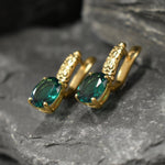 Created Emerald Earrings made in 18k Gold Vermeil with Oval Created Green Emerald in Prong setting, May Birthstone gift idea, symbolizes, ideal for everyday wear and perfect for birthday gifting and special occasions.