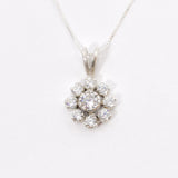 Diamond Flower Pendant - Daisy Silver Necklace - Vintage Diamond Pendant