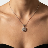 Diamond Flower Pendant - Daisy Silver Necklace - Vintage Diamond Pendant