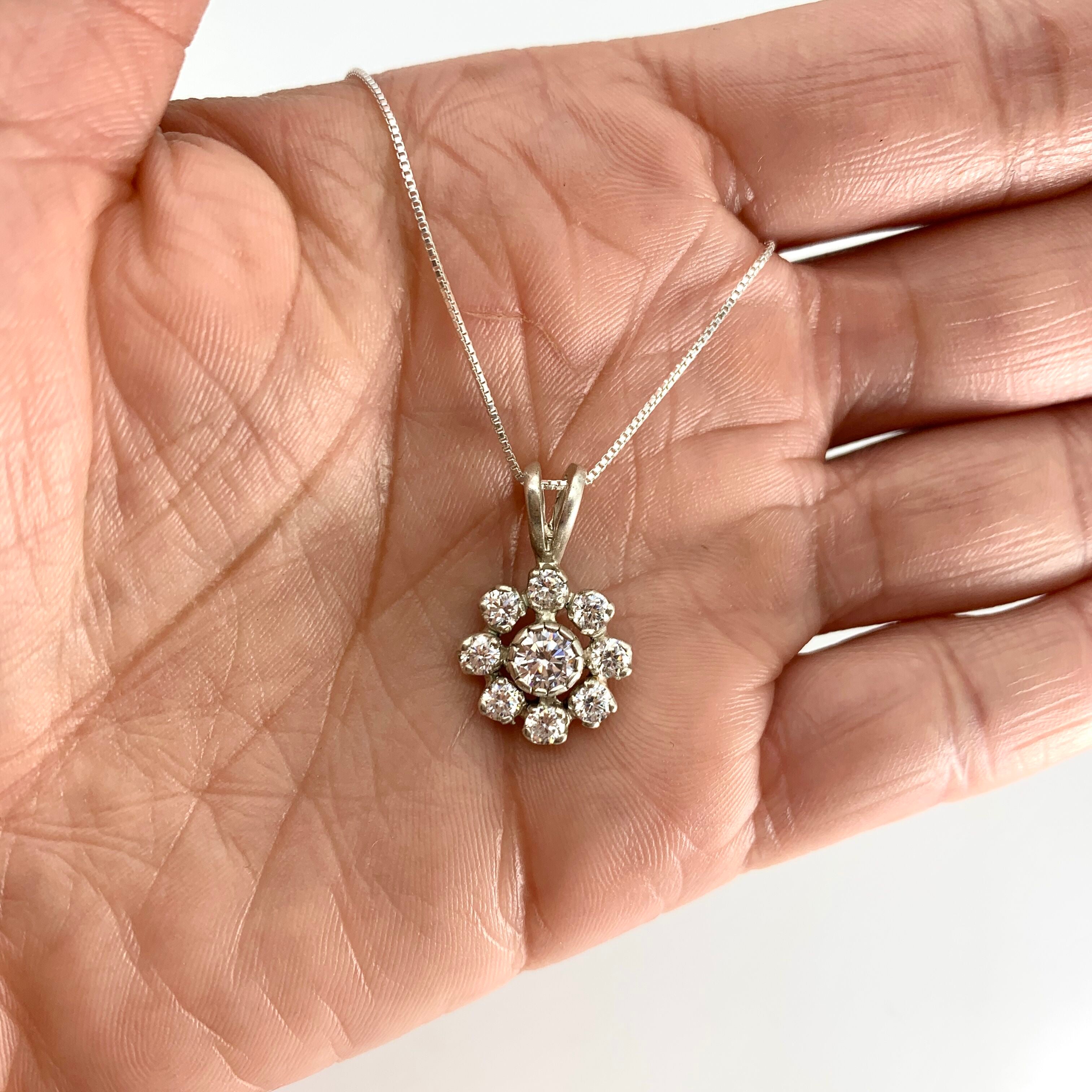 Diamond Pendant, Vintage Flower, Diamond Flower Necklace, Valentines Gift, Vintage Diamond Pendant, Created Diamond, Antique Pendant