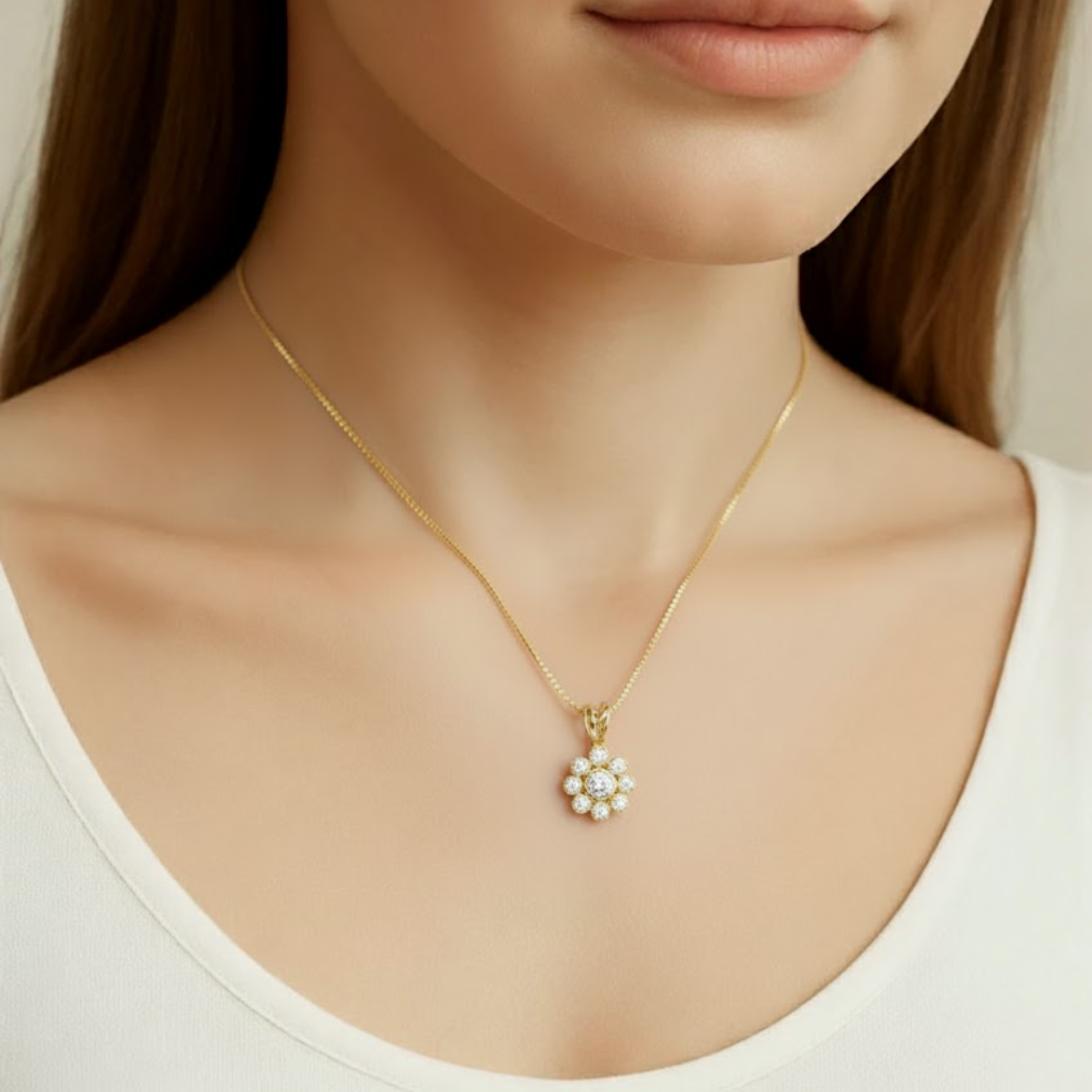 Elegant Gold Daisy Pendant in 18k Gold Vermeil, perfect for daily wear and special occasions like birthdays.