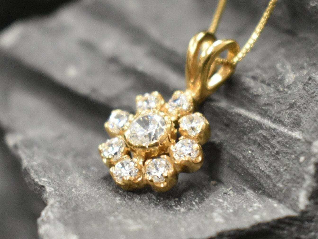 Diamond Pendant, Vintage Flower, Diamond Flower Necklace, Valentines Gift, Vintage Diamond Pendant, Created Diamond, Antique Pendant(1)
