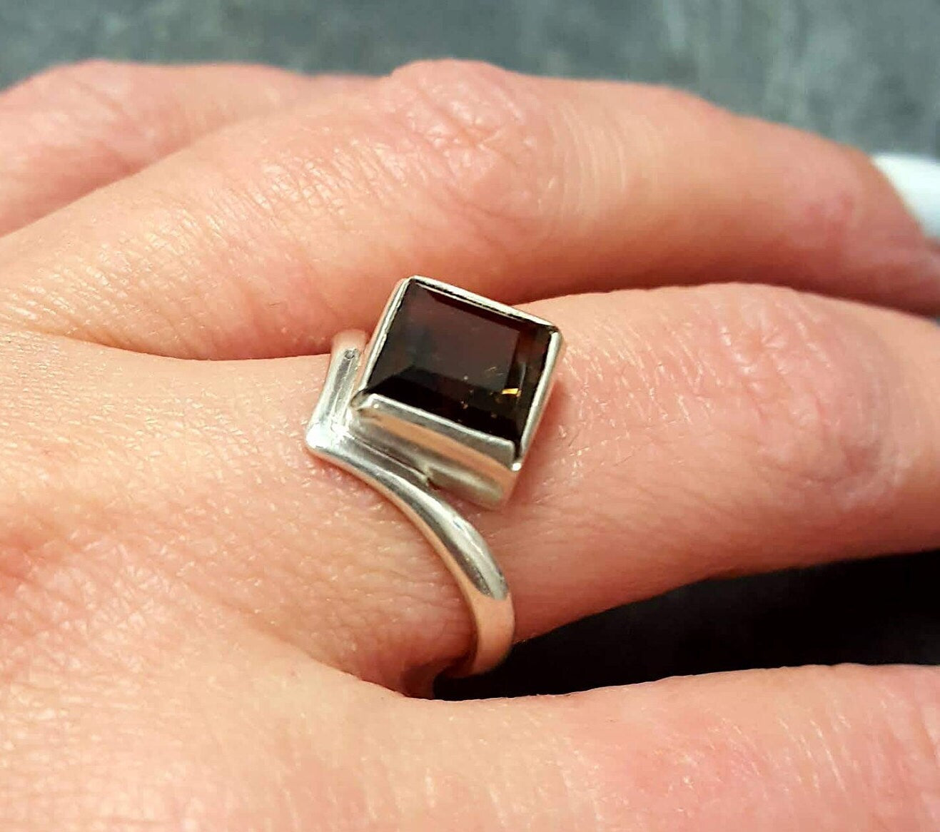 Smoky Topaz Ring, Natural Smoky Topaz, December Birthstone, Silver Square Ring, Topaz Ring, Vintage Square Ring, Solid Silver Ring, Topaz