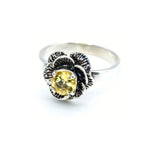 Flower Ring, Citrine Ring, Natural Citrine Ring, Yellow Flower Ring, November Birthstone, Yellow Diamond, Silver Flower Ring, Vintage Rings