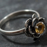 Yellow Flower Ring - Real Citrine Ring - Vintage Flower Ring