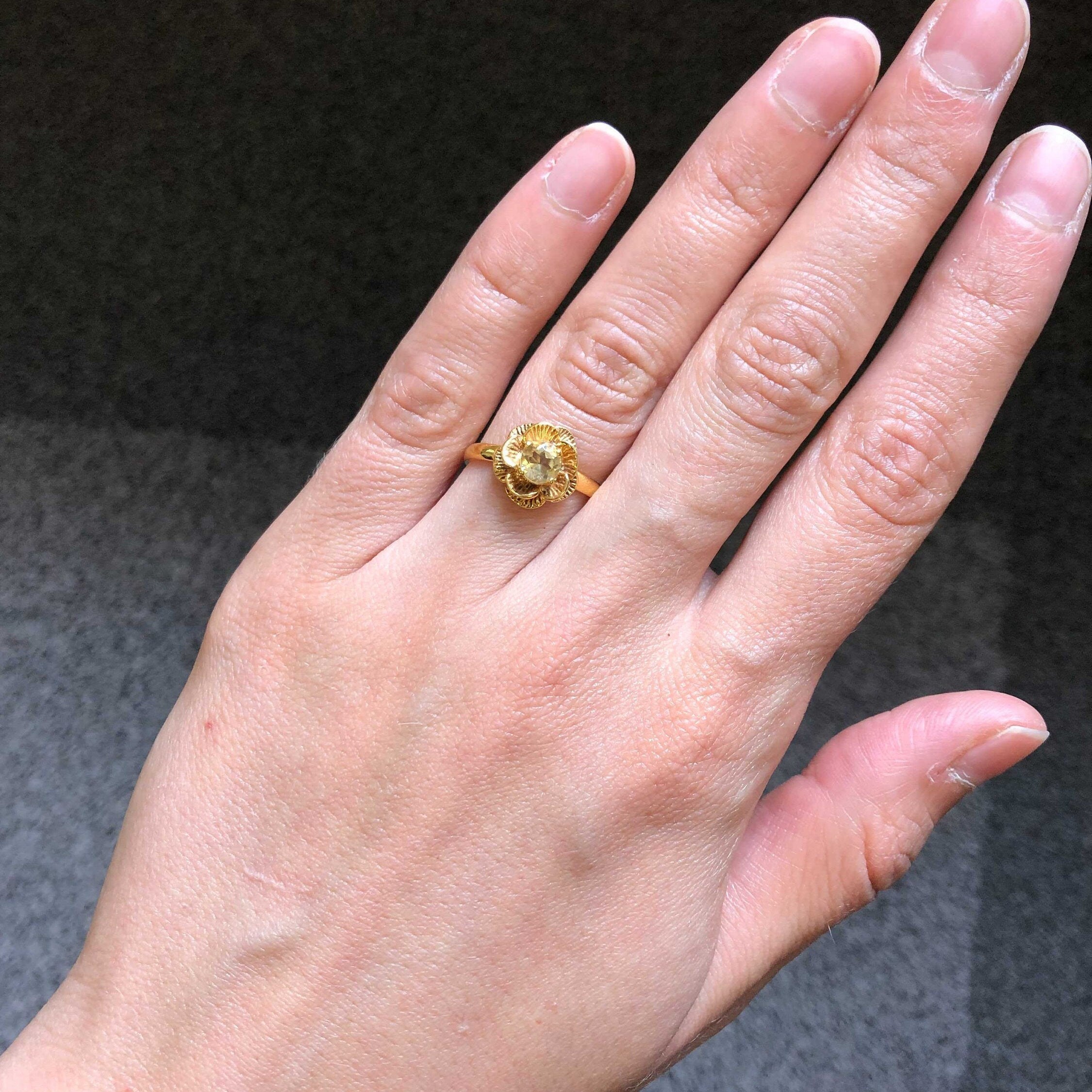 Flower Ring, Citrine Ring, Natural Citrine Ring, Yellow Flower Ring, November Birthstone, Yellow Diamond, Silver Flower Ring, Vintage Rings(1)