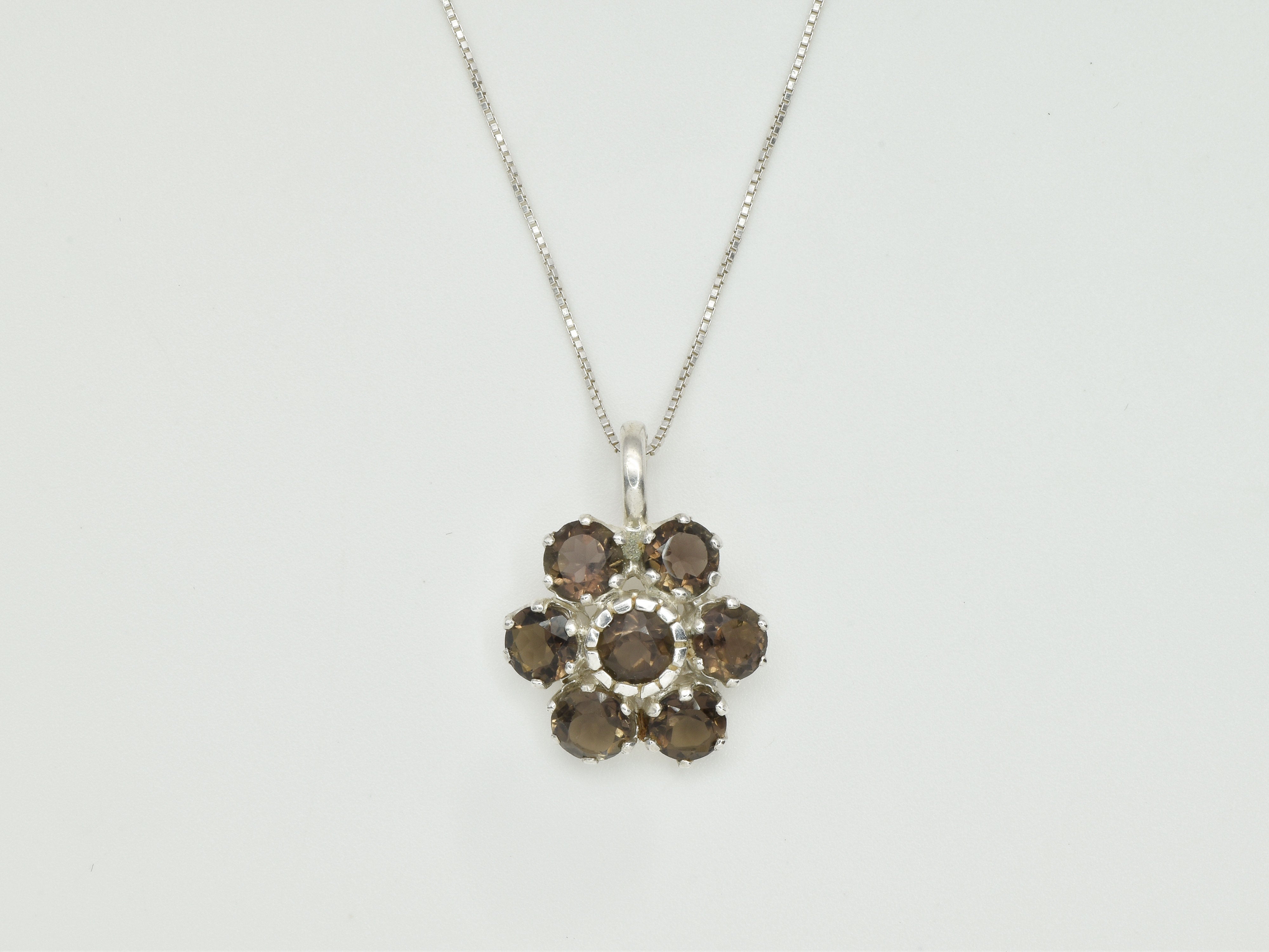 Flower Pendant, Smoky Topaz Pendant, Natural Smoky Topaz, Daisy Pendant, Scorpio Birthstone, Vintage Pendant, Topaz Pendant, Silver Pendant