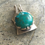 Chrysocolla Necklace - Natural Chrysocolla Pendant - Blue Square Necklace