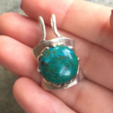 Chrysocolla Necklace - Natural Chrysocolla Pendant - Blue Square Necklace