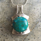 Chrysocolla Necklace - Natural Chrysocolla Pendant - Blue Square Necklace