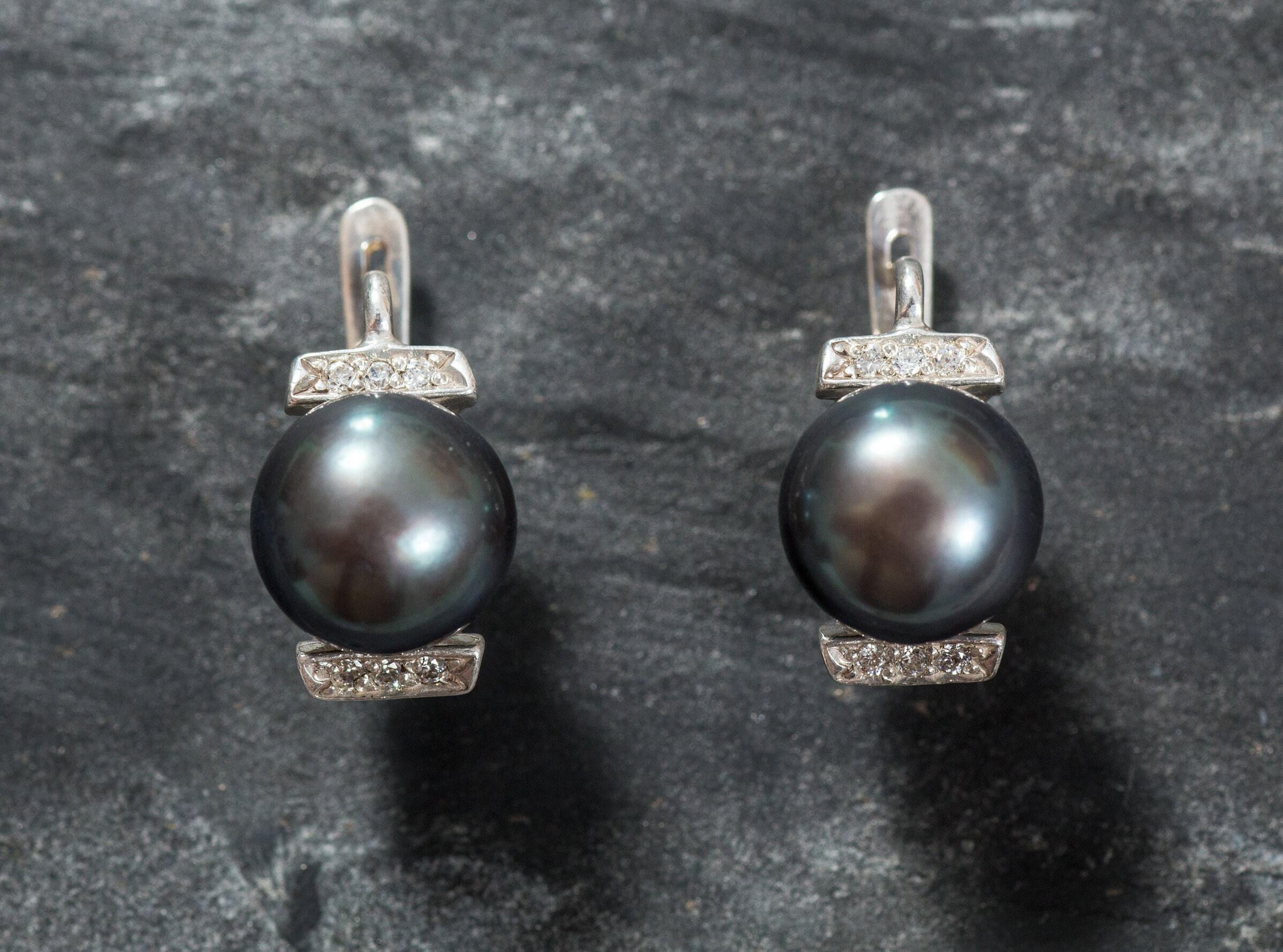 Pearl Earrings, Black Pearl Earrings, Natural Pearl, Black Pearl, June Birthstone, Vintage Earrings, June Earrings, Solid Silver, Pearl