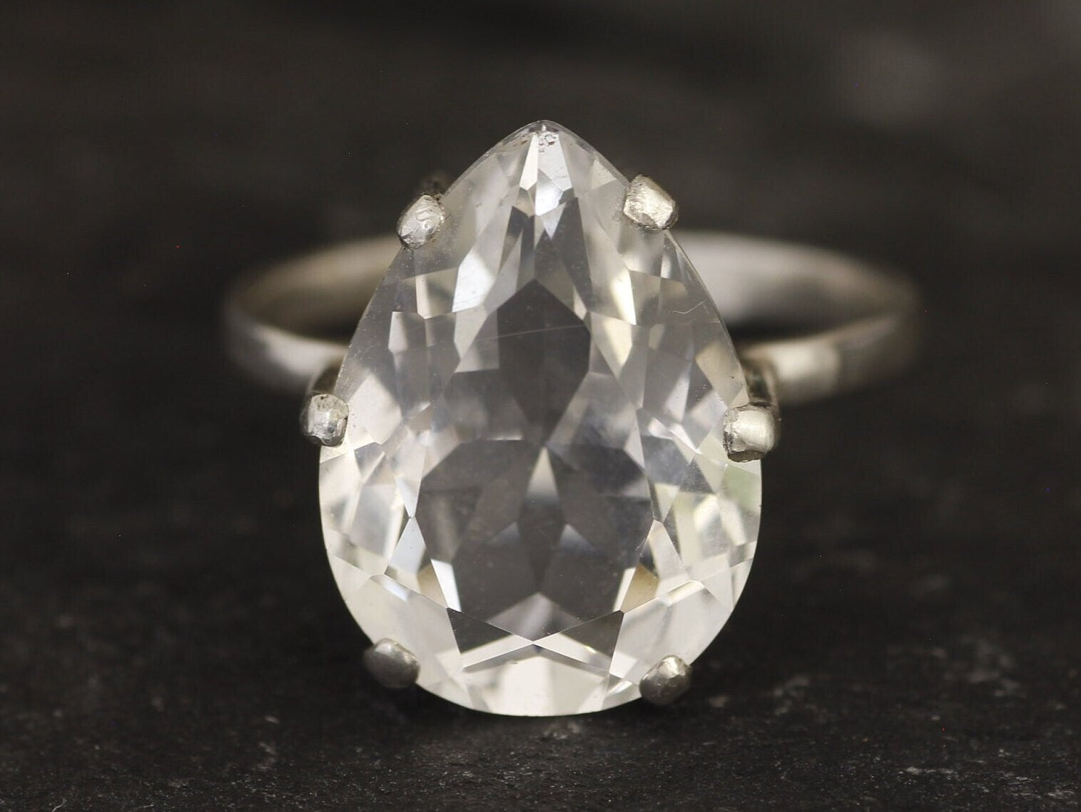 Teardrop Ring, Natural White Topaz, Large Pear Ring, White Topaz Ring, December Birthstone, Statement Ring, Tear Diamond Ring, Silver Ring